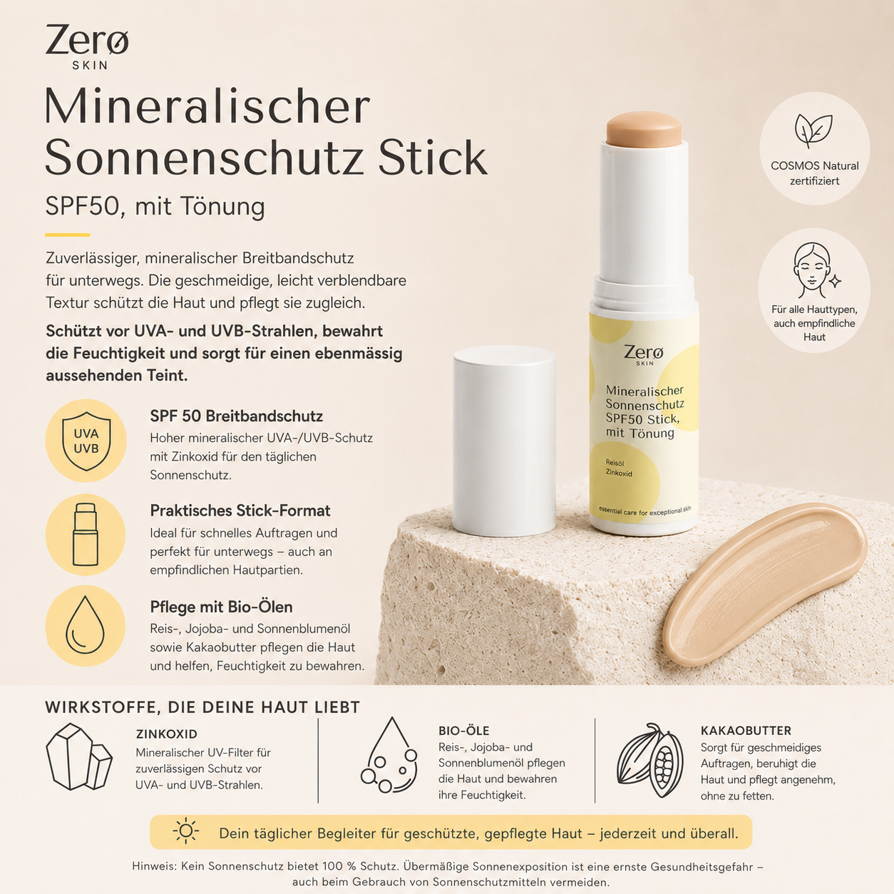 Mineral sunscreen stick, tinted SPF 50 - 12 g